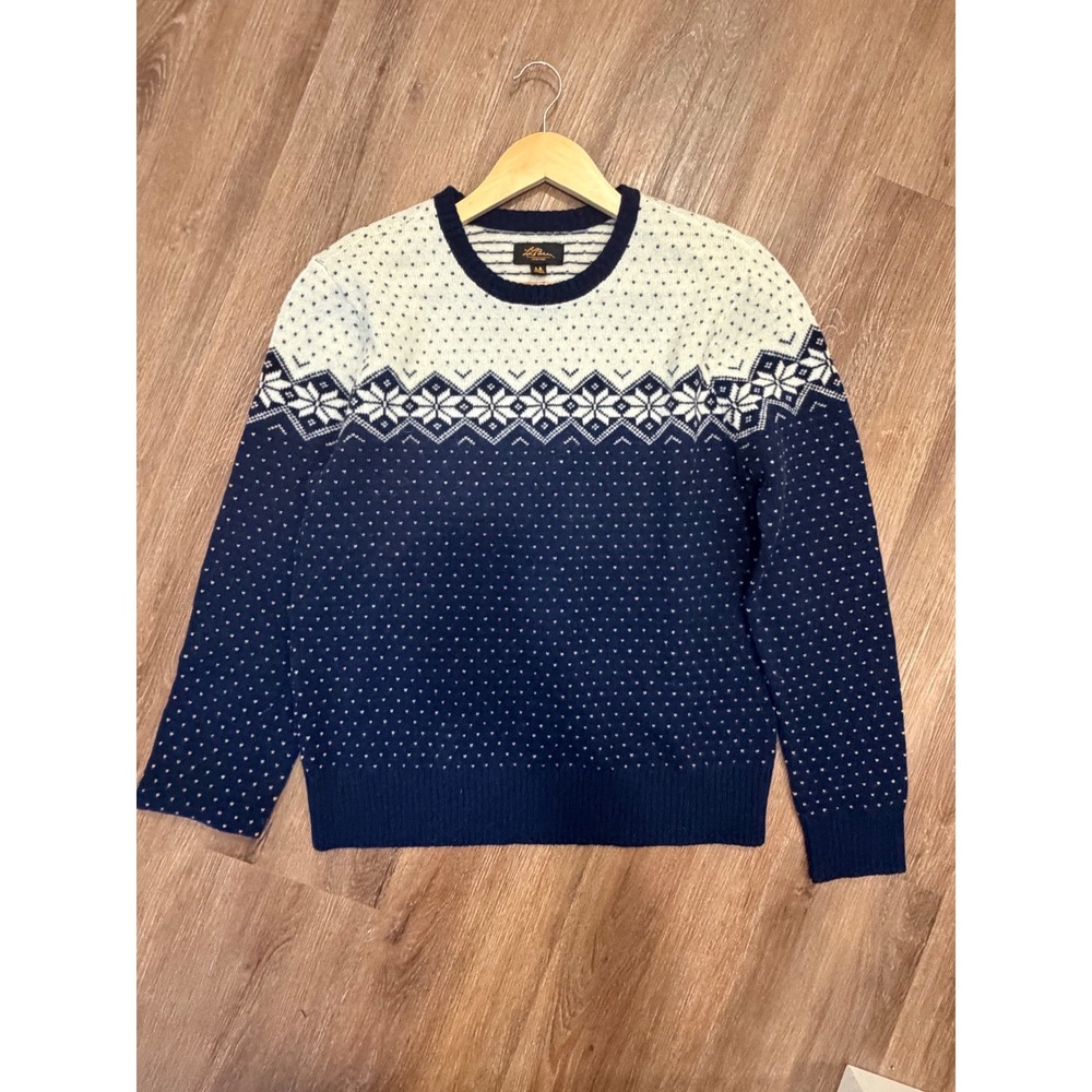 L.L.Bean Signature Women L 100% Merino Wool Fair Isle Nordic Sweater Navy